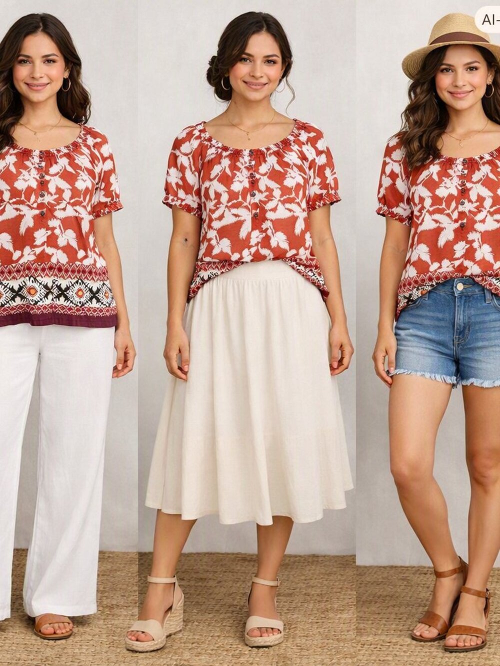 Sonoma Boho/Peasant Style Cotton  Short Sleeve  Patterned Top Size  S